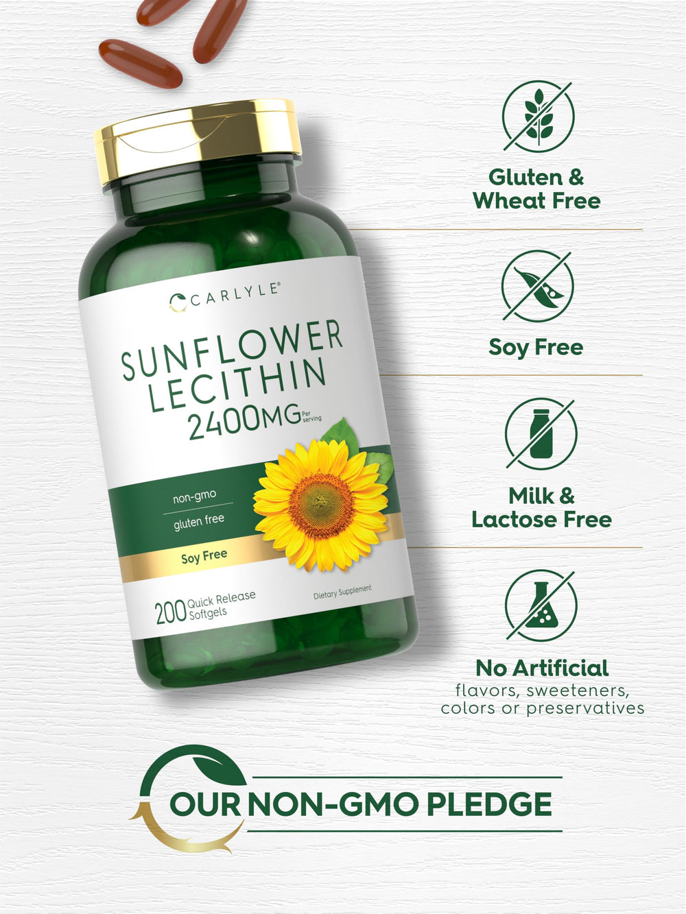 Carlyle Sunflower Lecithin label detail shows 2400 mg per serving.