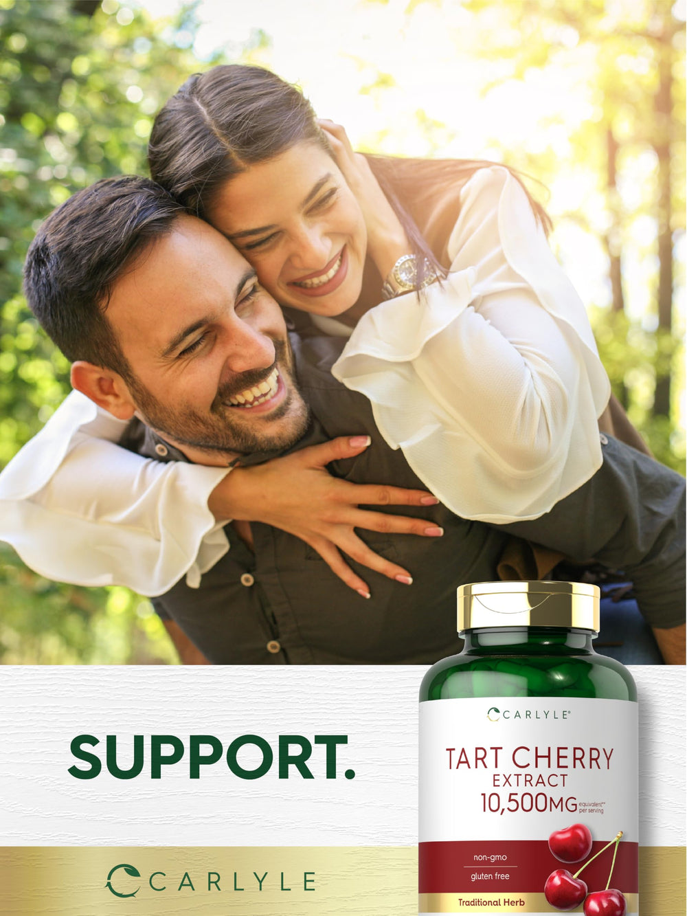 Side view of Carlyle Tart Cherry Capsules bottle