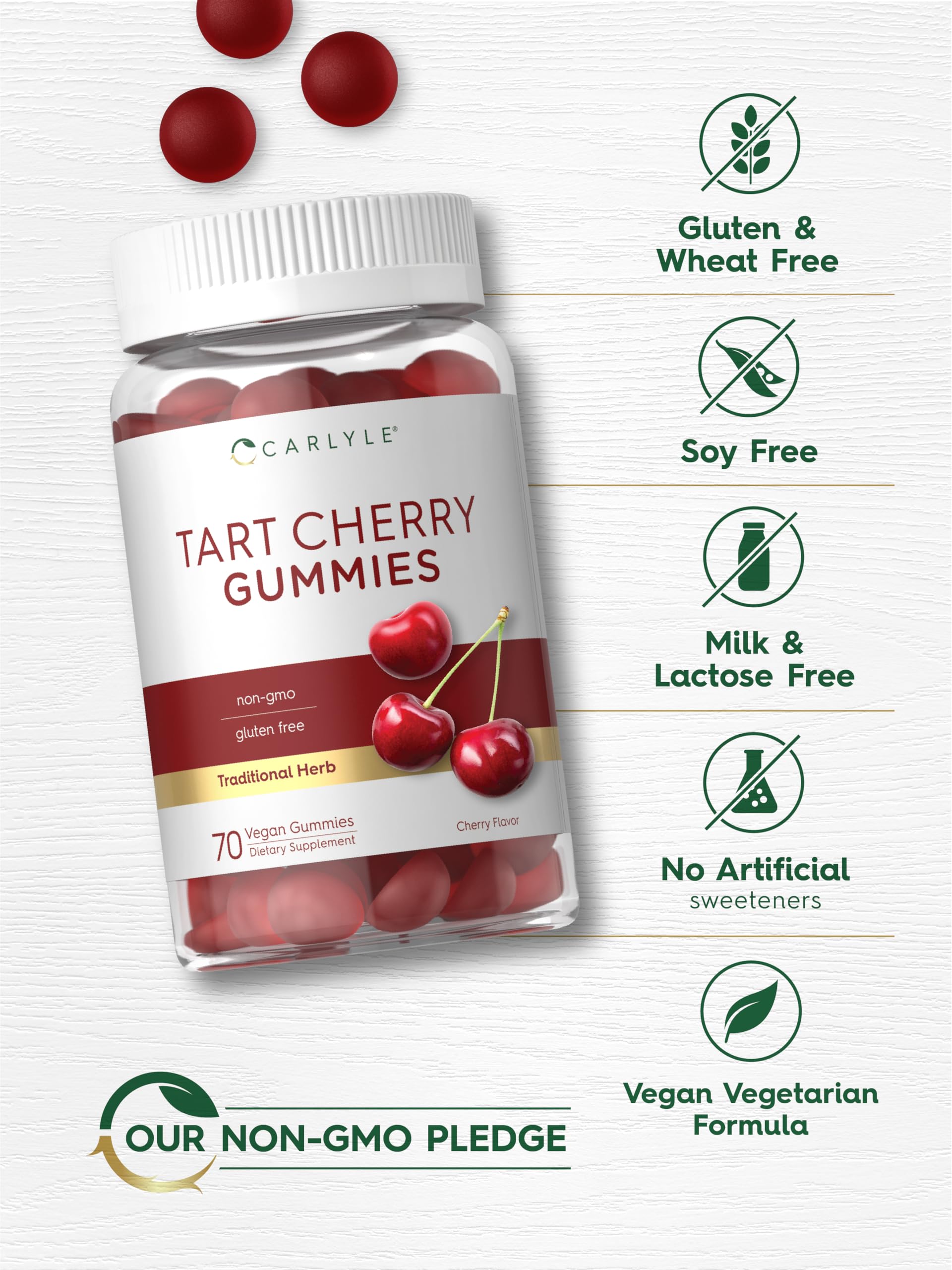 Carlyle Tart Cherry Gummies non-GMO certification denotes clean-label choice