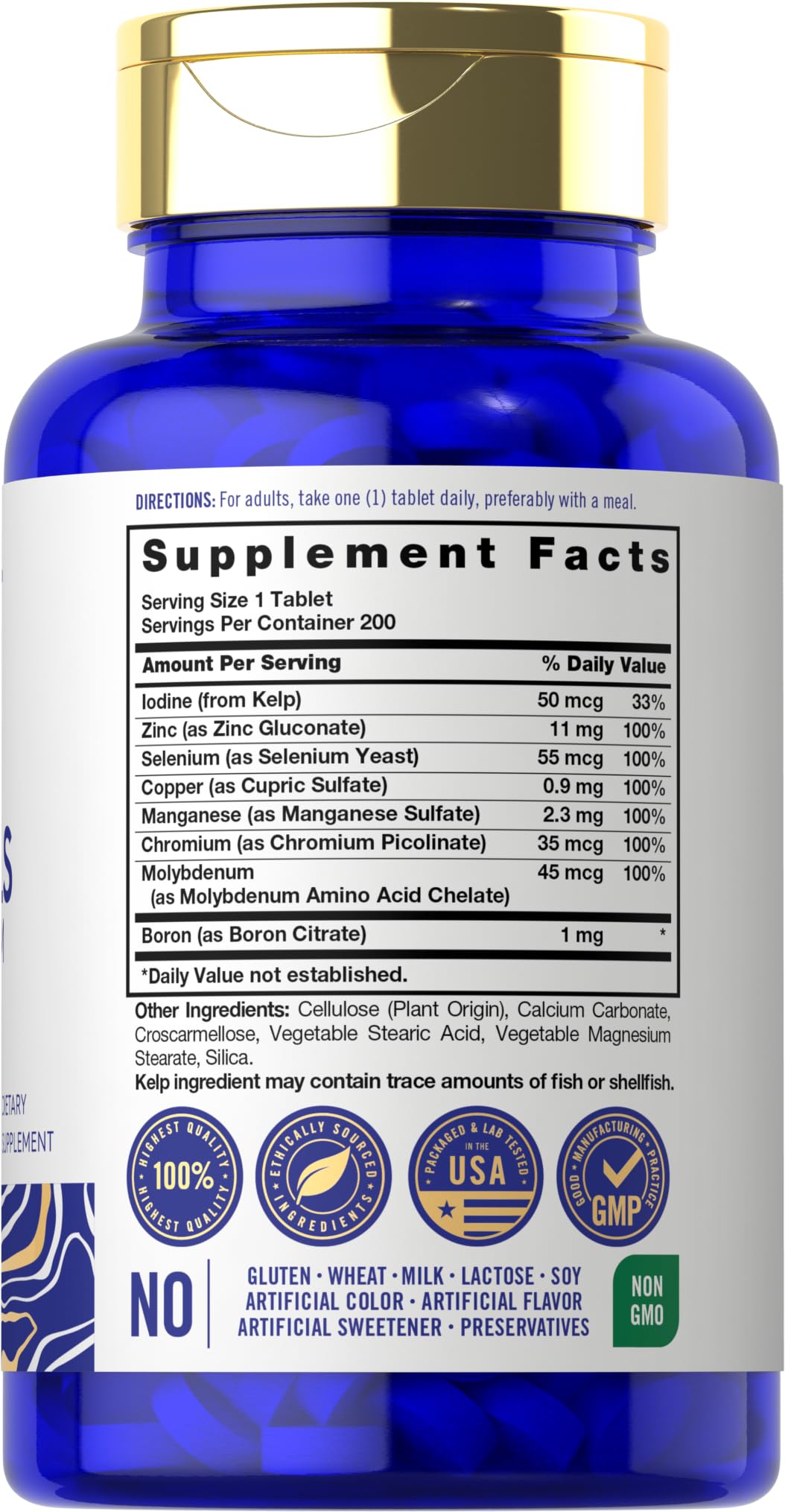 Carlyle Trace Minerals bottle side view showing compact tablet format for easy daily use