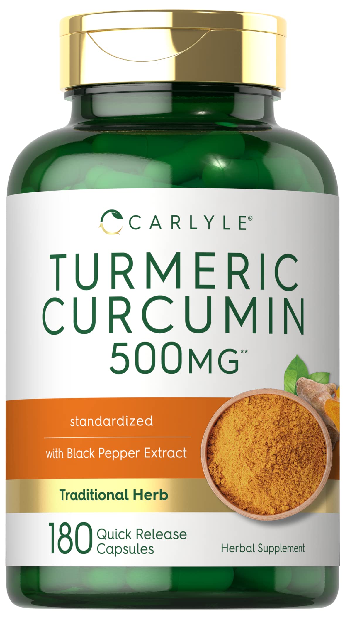 Carlyle Turmeric Curcumin bottle front showing premium capsule formula for daily wellness support