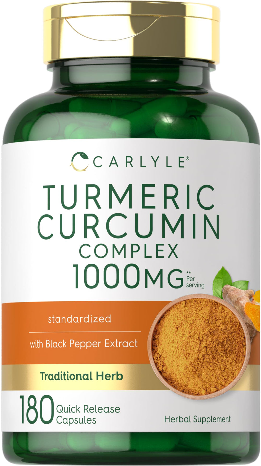 Carlyle Turmeric Curcumin bottle shown, highlighting premium blend for daily wellness.