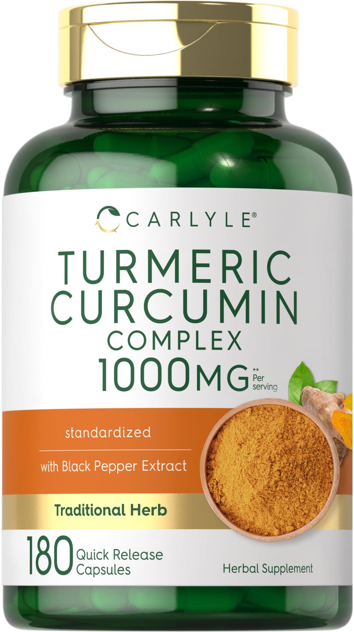 Carlyle Turmeric Curcumin bottle shown, highlighting premium blend for daily wellness.