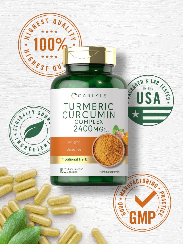 Carlyle Turmeric Curcumin bottle cap highlight for easy daily dosing