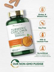 Carlyle Turmeric Curcumin capsules stacked for a daily supplement routine.
