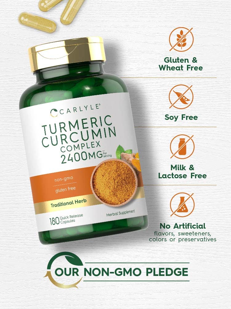 Carlyle Turmeric Curcumin glass bottle on a clean surface signaling premium quality