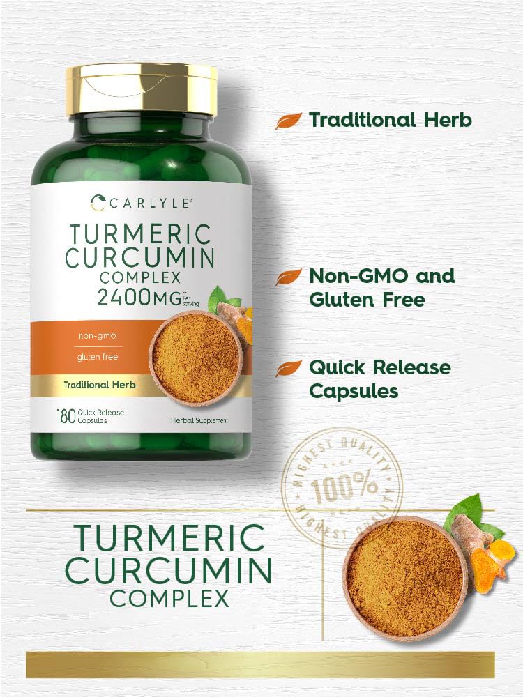 Carlyle Turmeric Curcumin label detail emphasizing premium, lab-tested ingredients