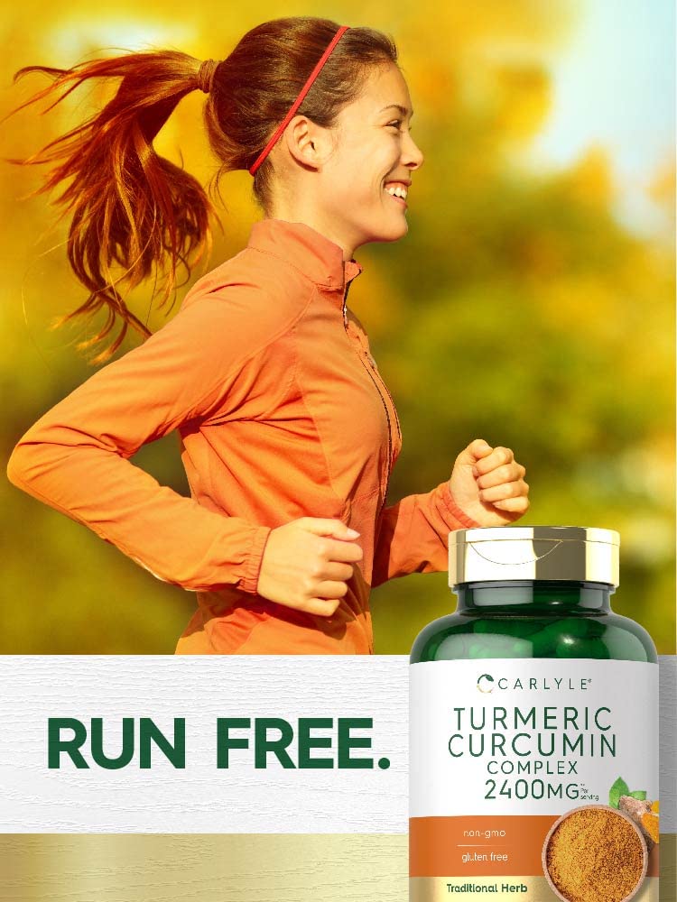 Carlyle Turmeric Curcumin packaging shows gluten-free and allergen-free claims