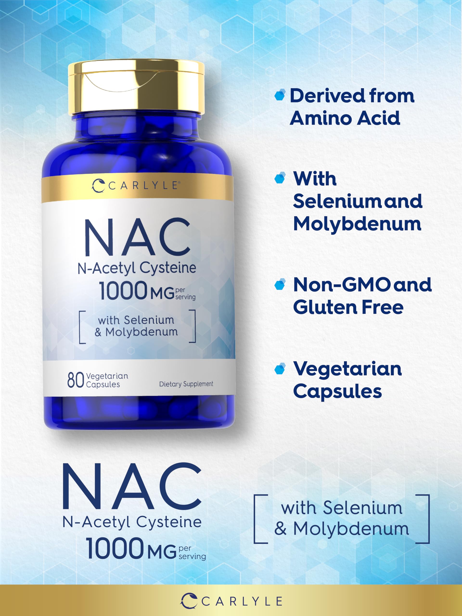 Carlyle vegetarian capsule pack highlights gluten-free and non-GMO features.