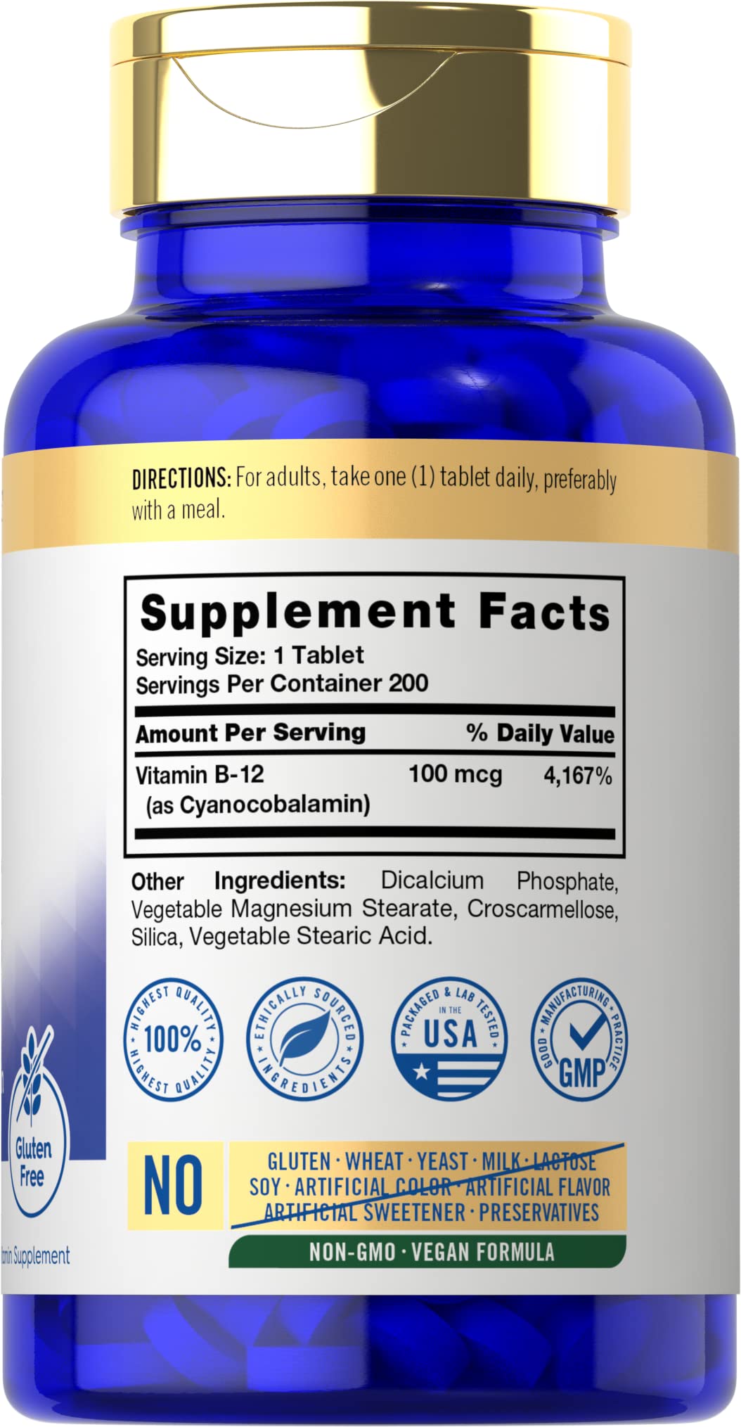 Close-up of Carlyle B12 100mcg vegan tablets