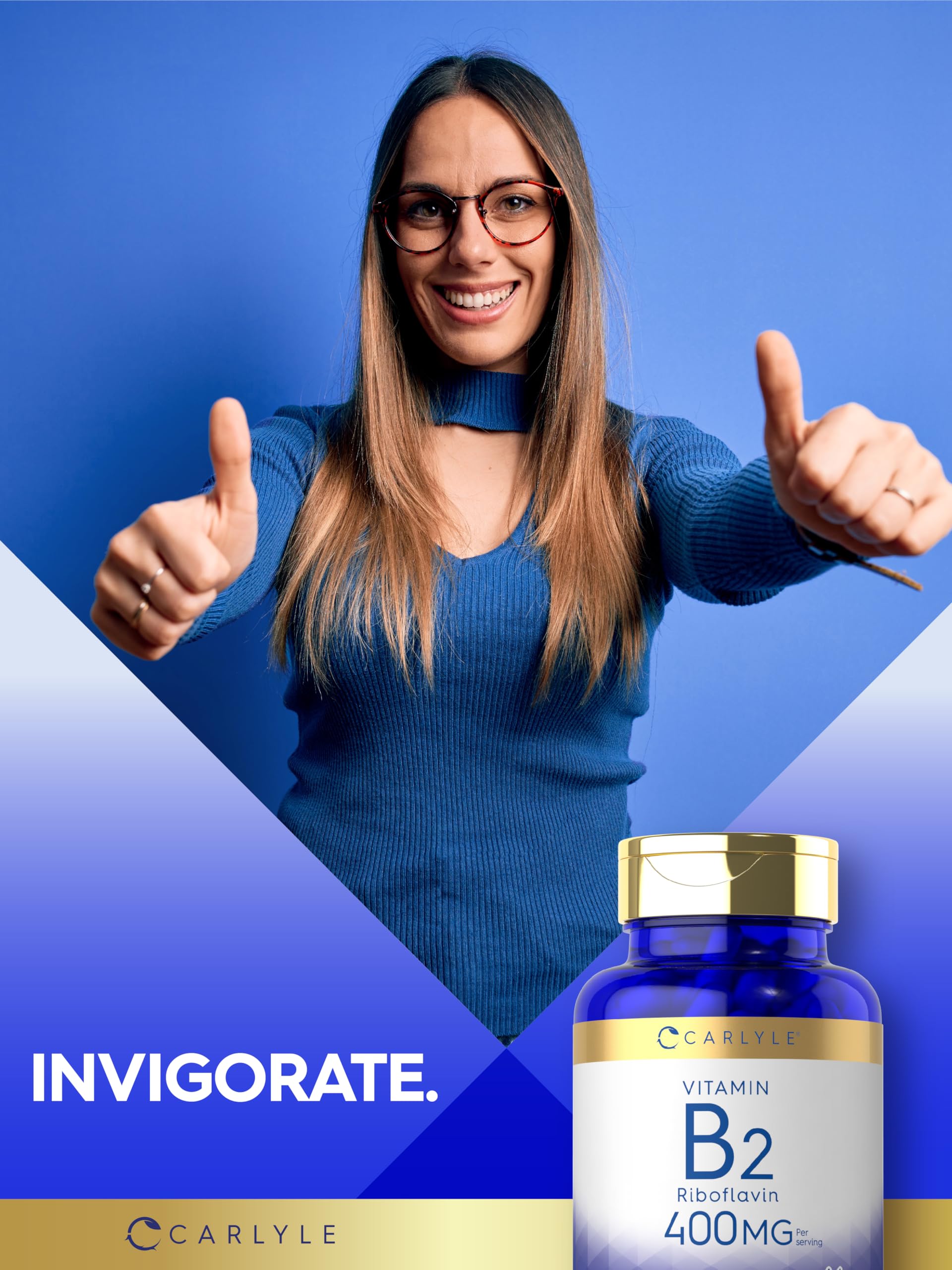 Carlyle Vitamin B-2 400mg in-use with glass of water