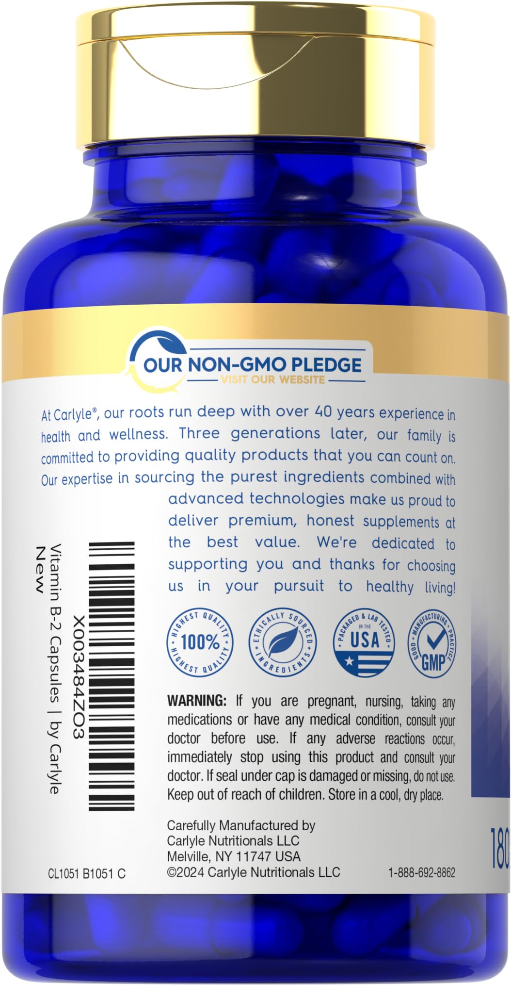 Carlyle Vitamin B-2 400mg label detail emphasizes 400 mg riboflavin