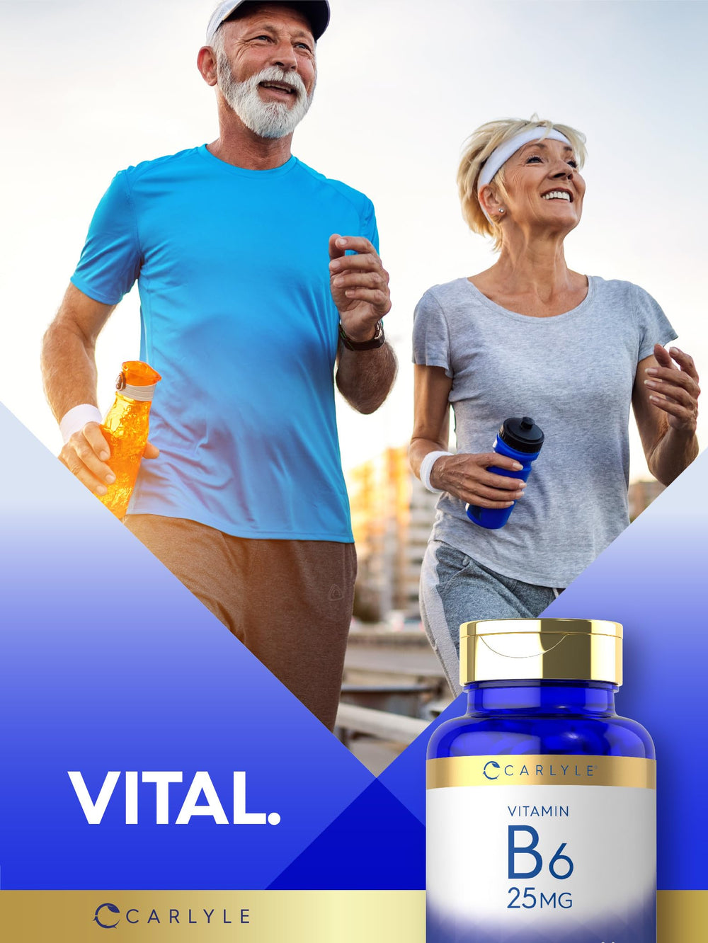 Carlyle Vitamin B6 25 mg bottle indicating lab-tested quality.