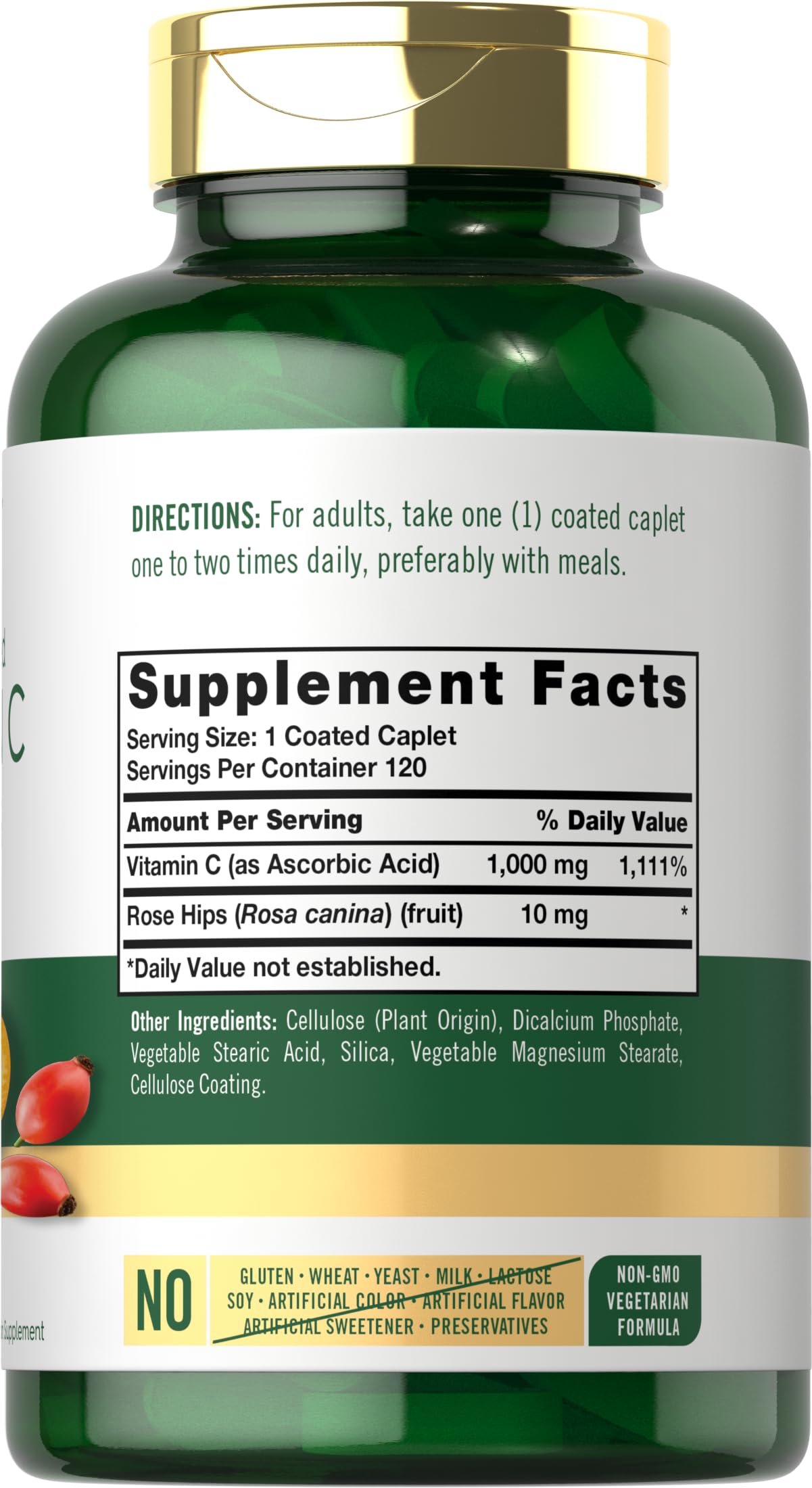 Close view of Carlyle Vitamin C 1000mg label and caplets