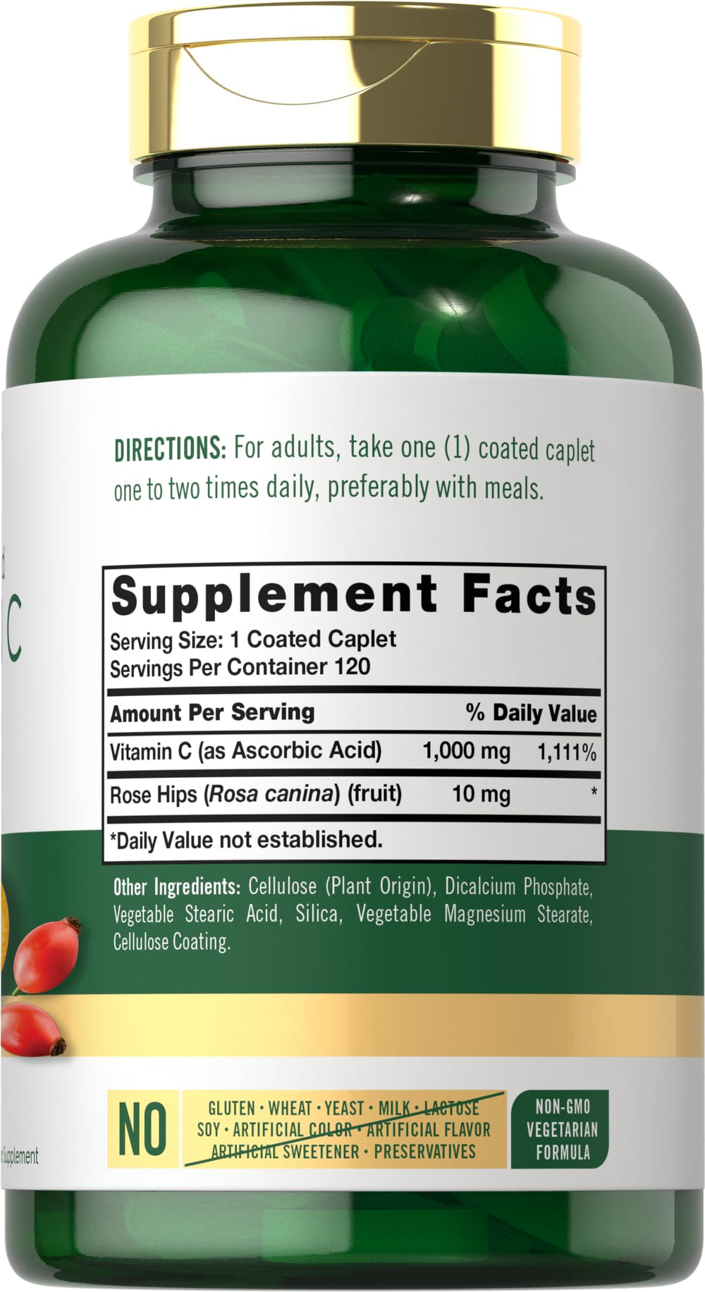 Close view of Carlyle Vitamin C 1000mg label and caplets