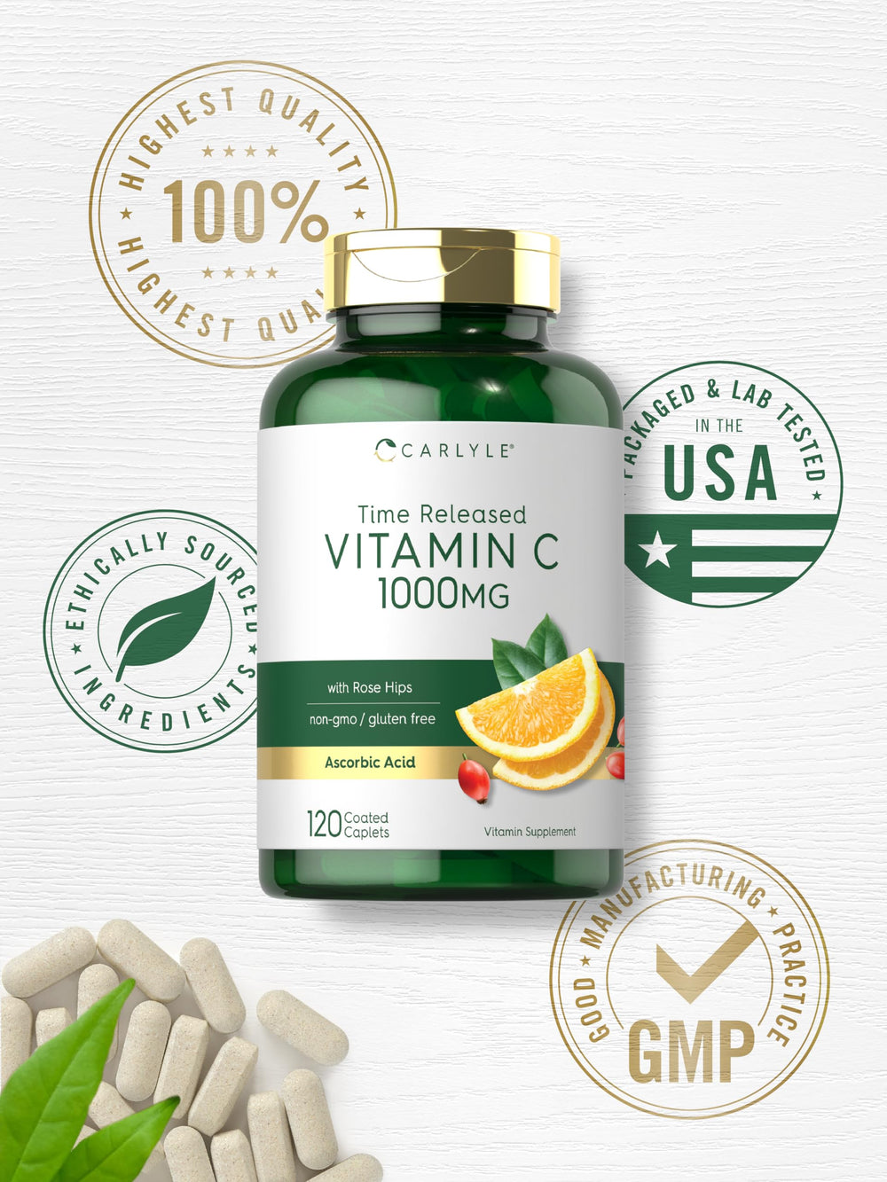 Gluten-free and non-GMO Carlyle Vitamin C 1000mg supports clean supplement choices