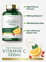 Carlyle Vitamin C 1000mg with rose hips highlights natural flavor and ingredients