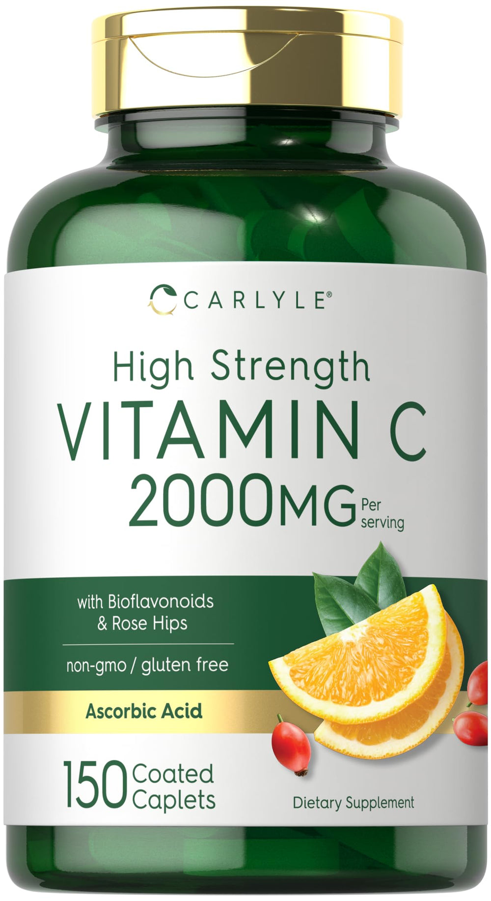 Carlyle Vitamin C 2000mg bottle with caplets for daily wellness.