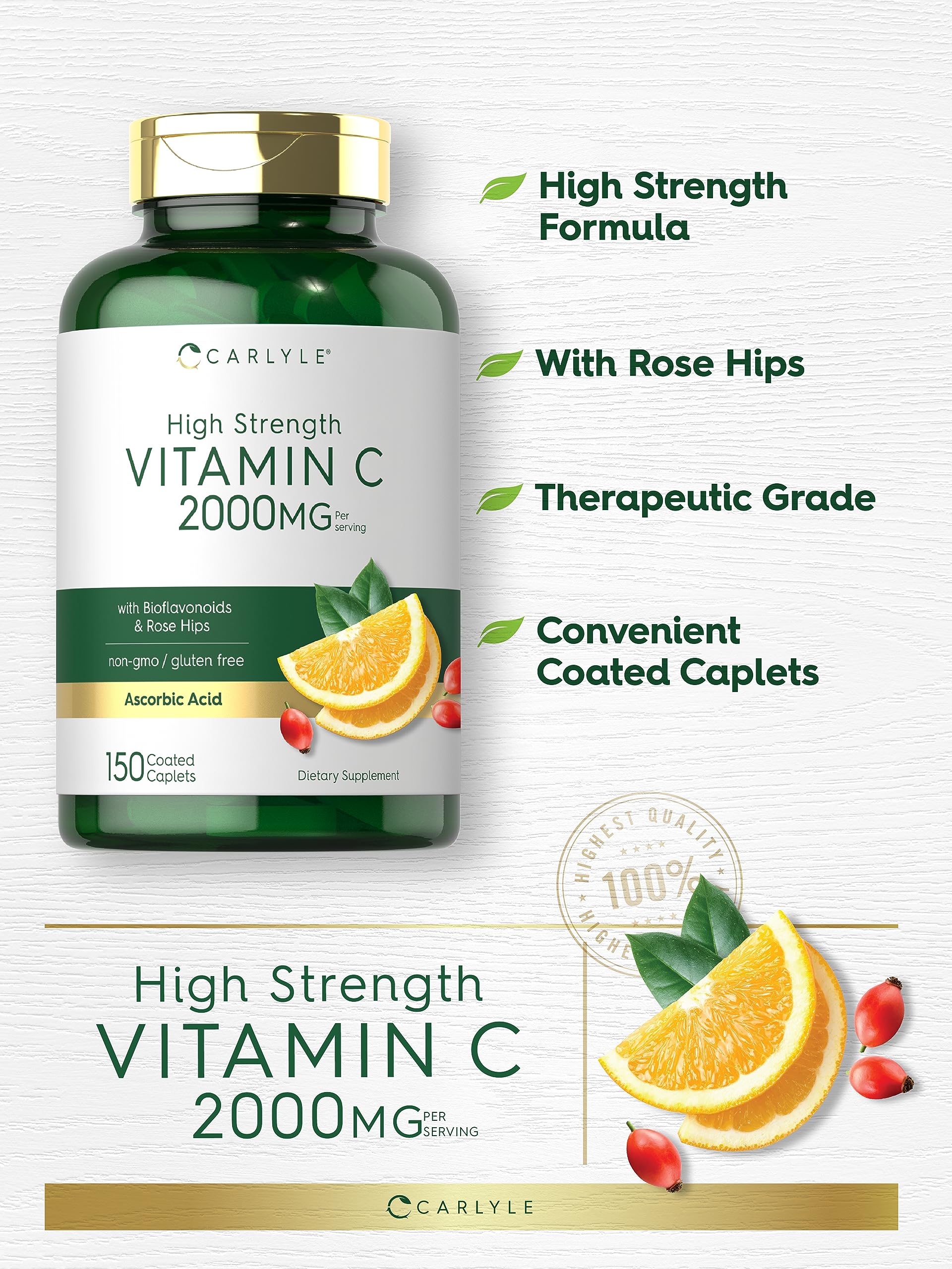 Vegetarian formula visual of Carlyle Vitamin C 2000mg caplets.
