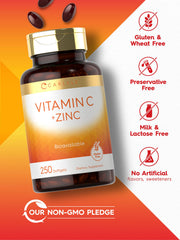 Carlyle Vitamin C with Zinc bottle cap image emphasizing easy daily use.