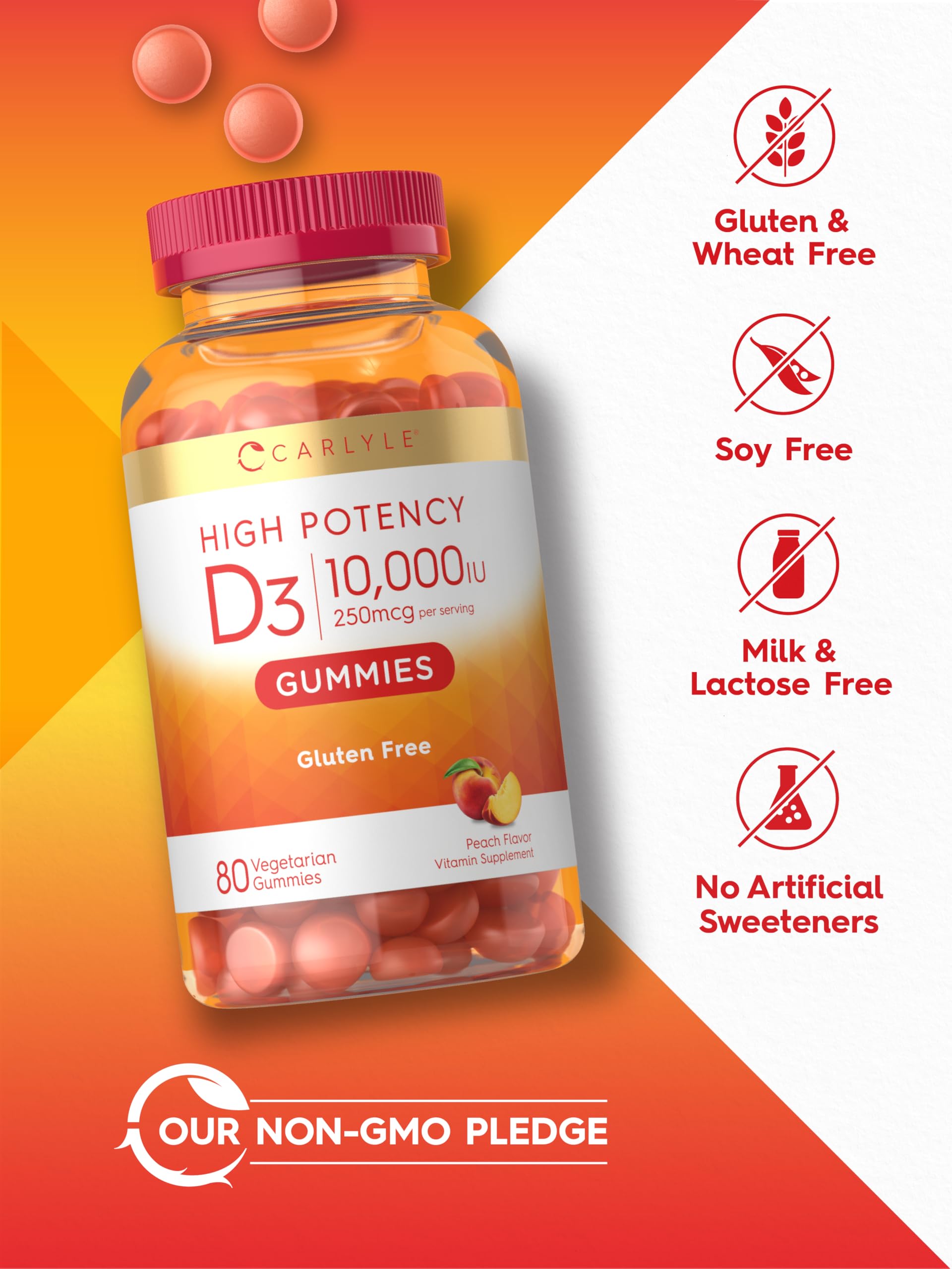 Carlyle Vitamin D3 10000iu gummies vegetarian seal on packaging.
