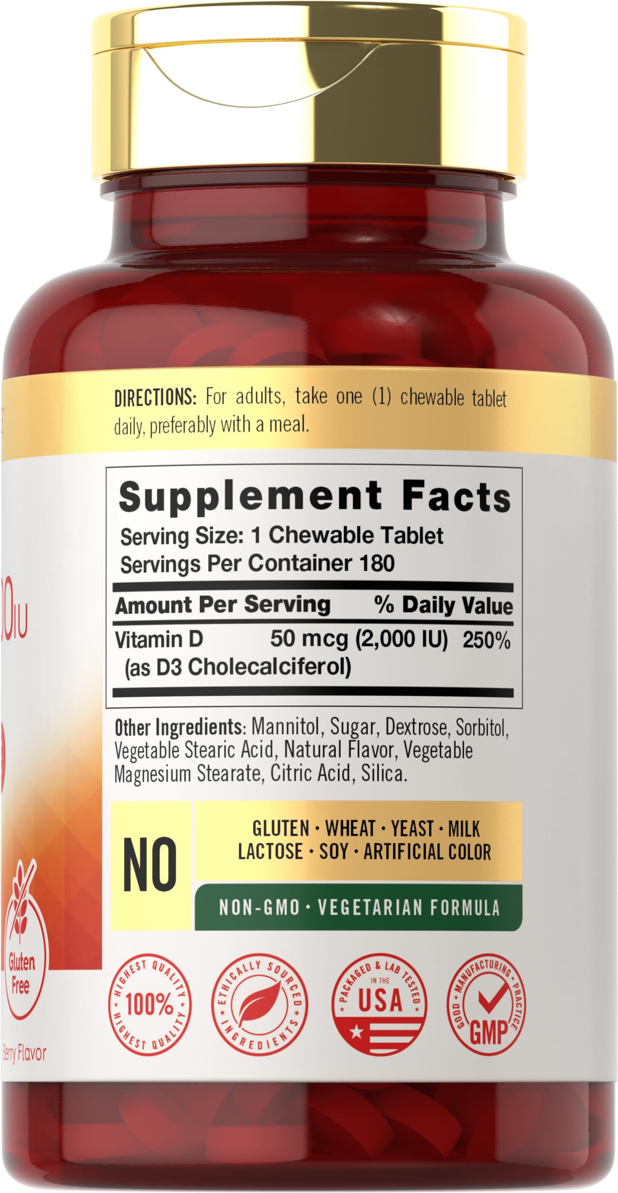 Carlyle Vitamin D3 berry chewables bottle front view for easy daily intake
