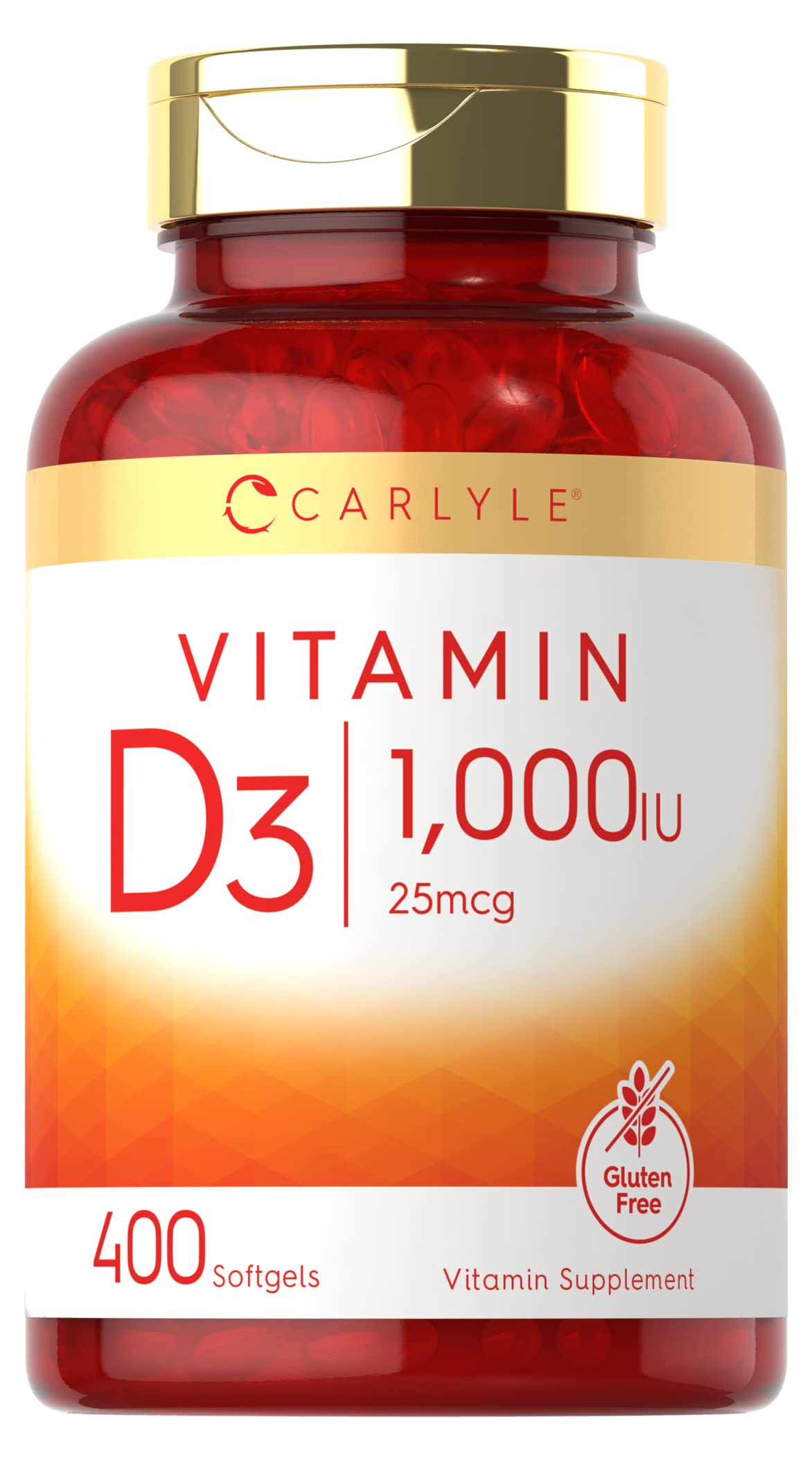 Carlyle Vitamin D3 bottle front view highlighting high potency 1000 IU per serving