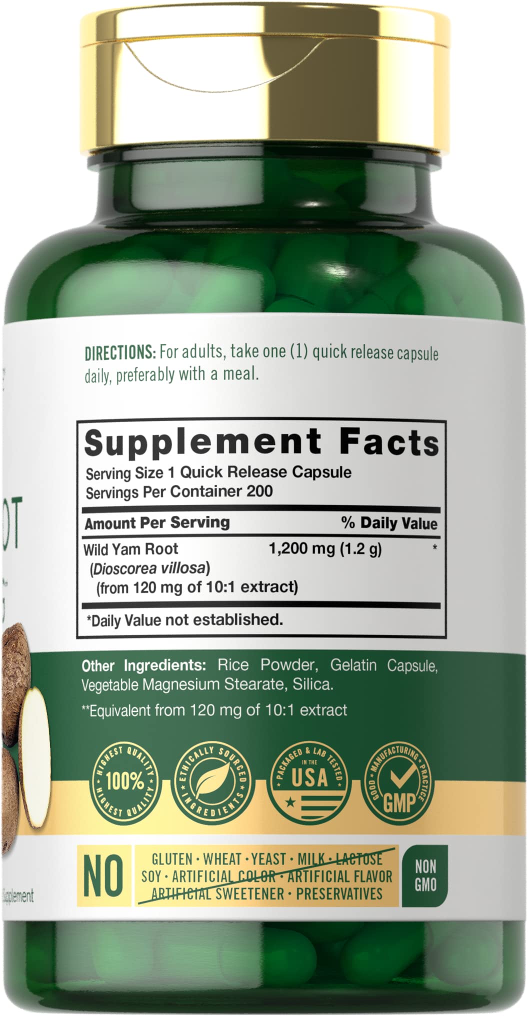 Carlyle Wild Yam Root capsules closeup—potent extract in a compact capsule.