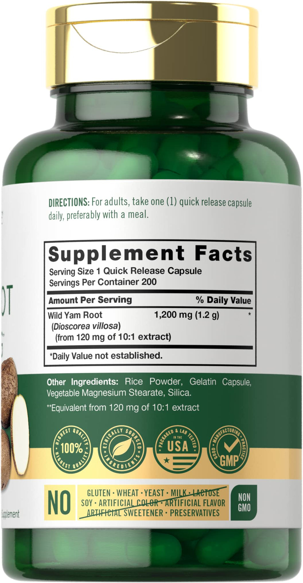 Carlyle Wild Yam Root capsules closeup—potent extract in a compact capsule.