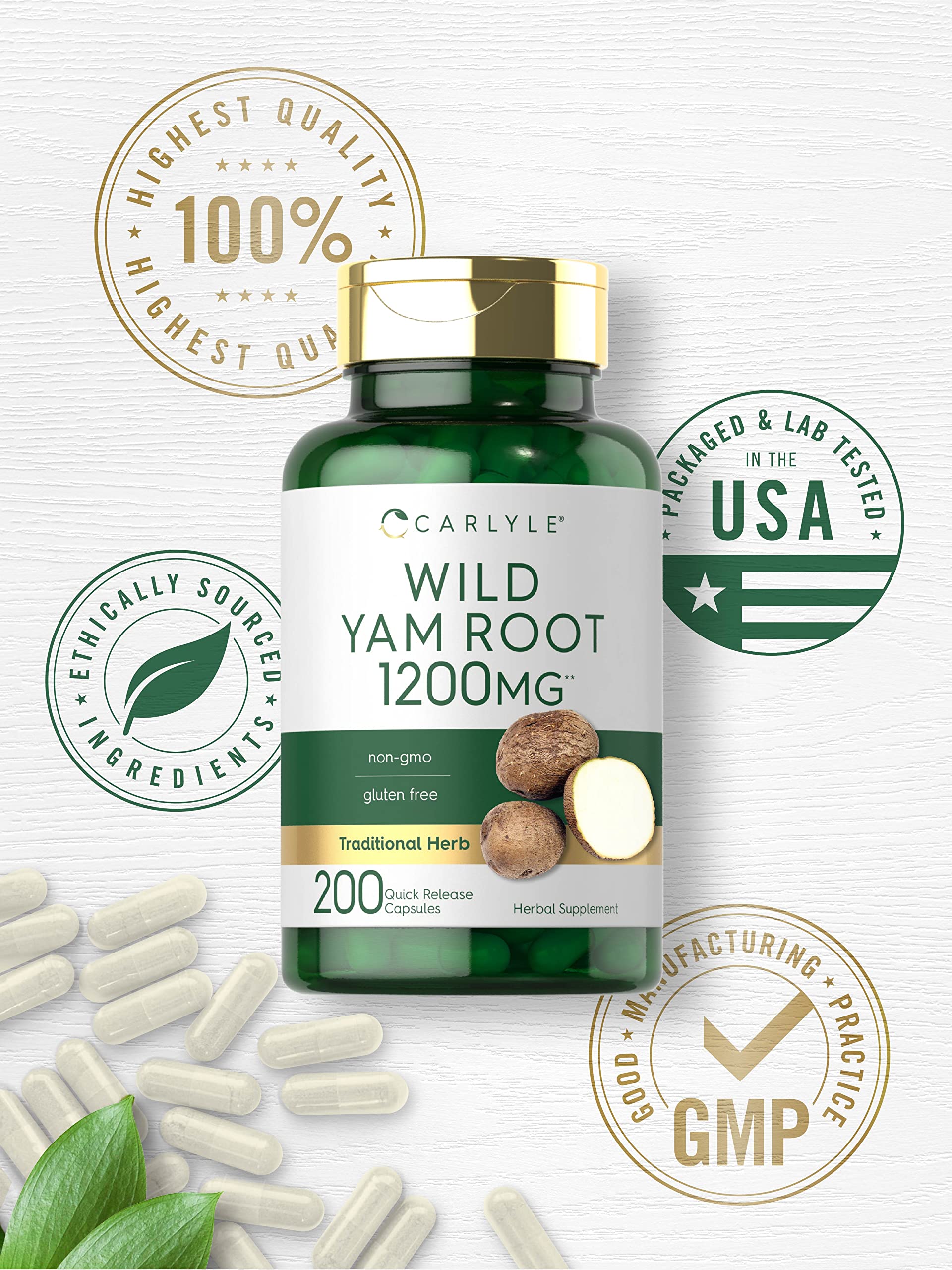 Carlyle Wild Yam Root capsules in hand—easy daily ritual for wellness-minded adults.
