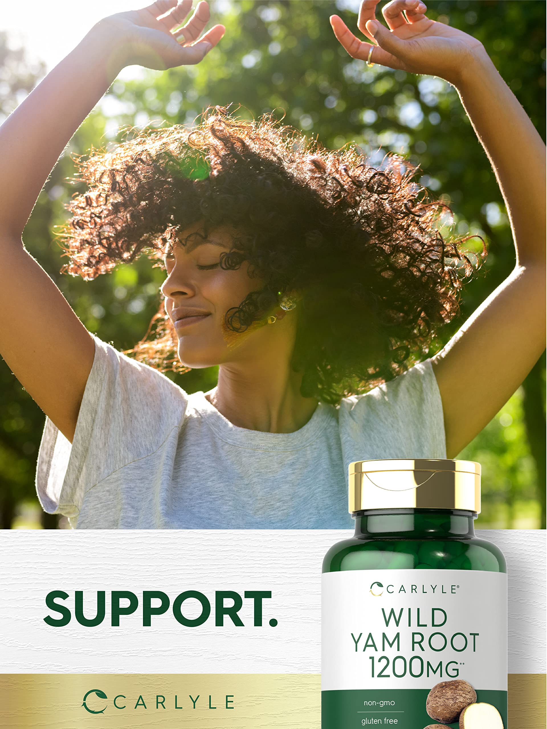 Carlyle Wild Yam Root capsules pour—quick dose for a consistent routine.