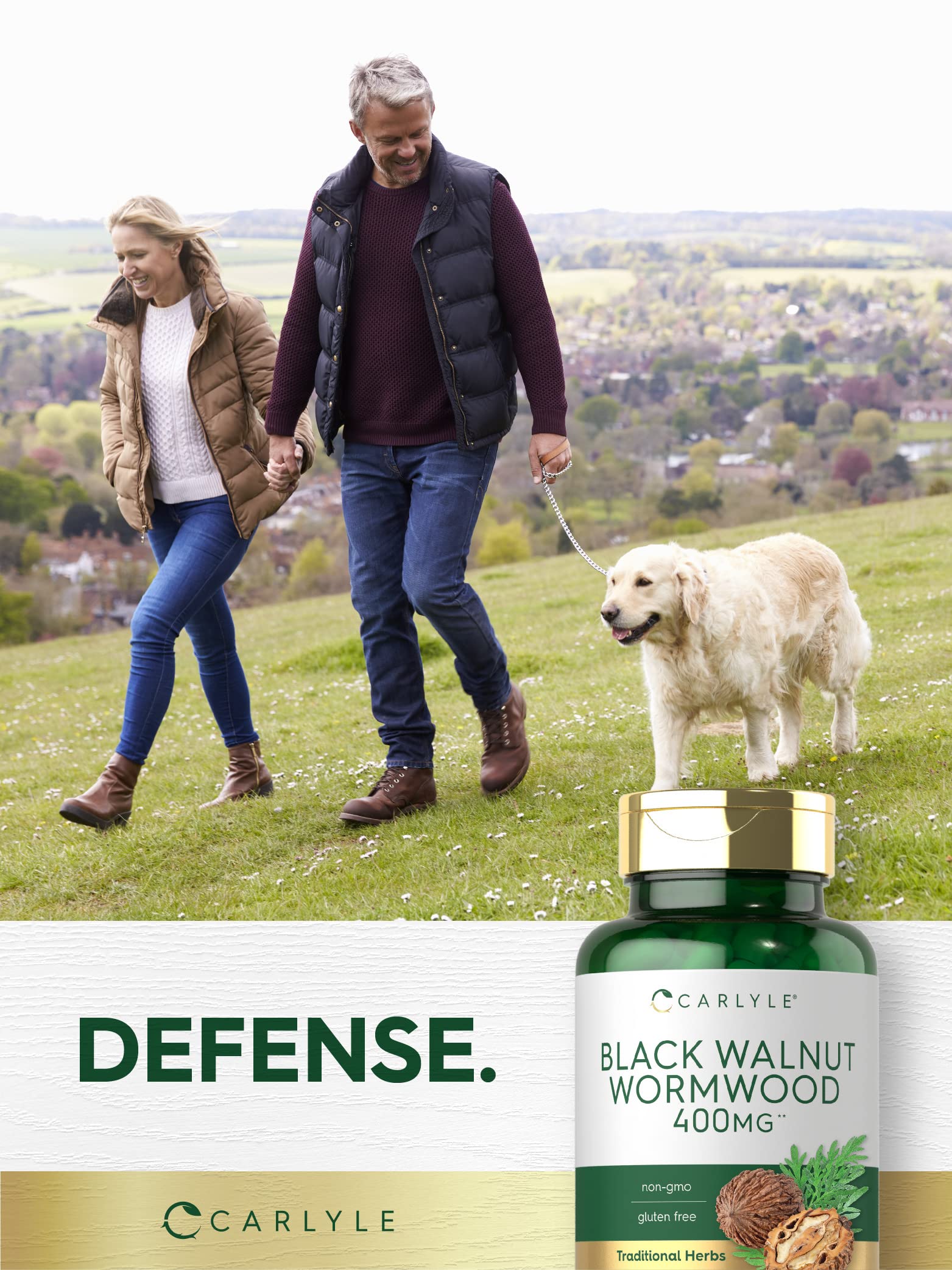 Carlyle Wormwood Black Walnut packaging side showing gluten-free and non-GMO claims