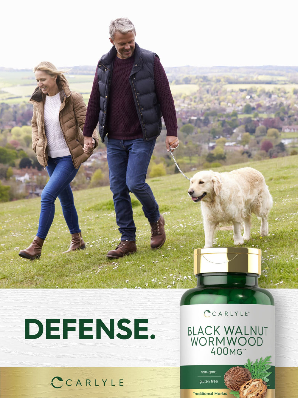 Carlyle Wormwood Black Walnut packaging side showing gluten-free and non-GMO claims
