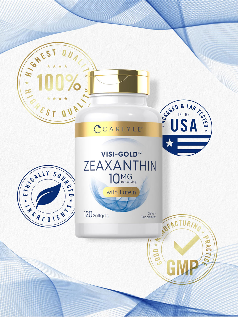 Ingredients list emphasizing lutein and zeaxanthin synergy