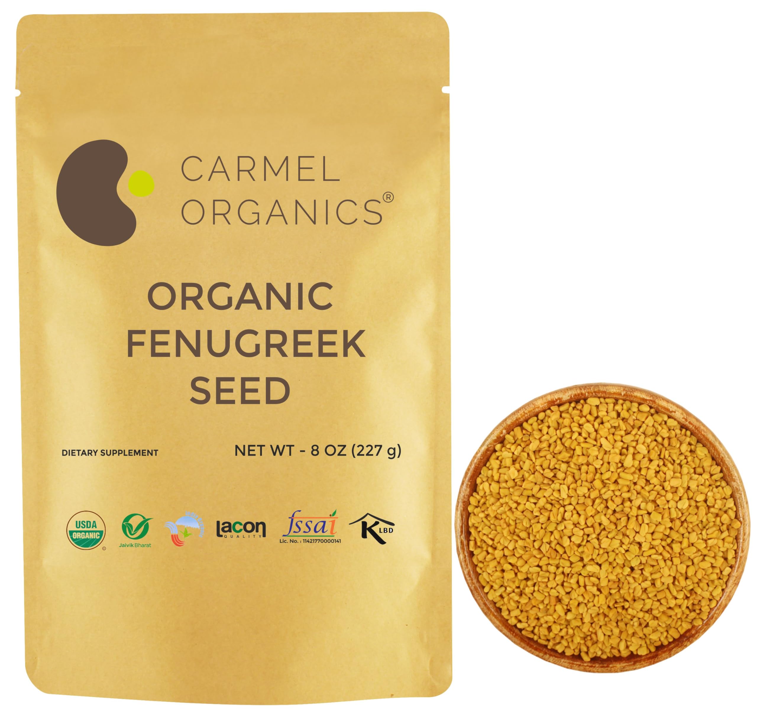 Carmel Organics fenugreek seeds whole, ideal for curries and pickles