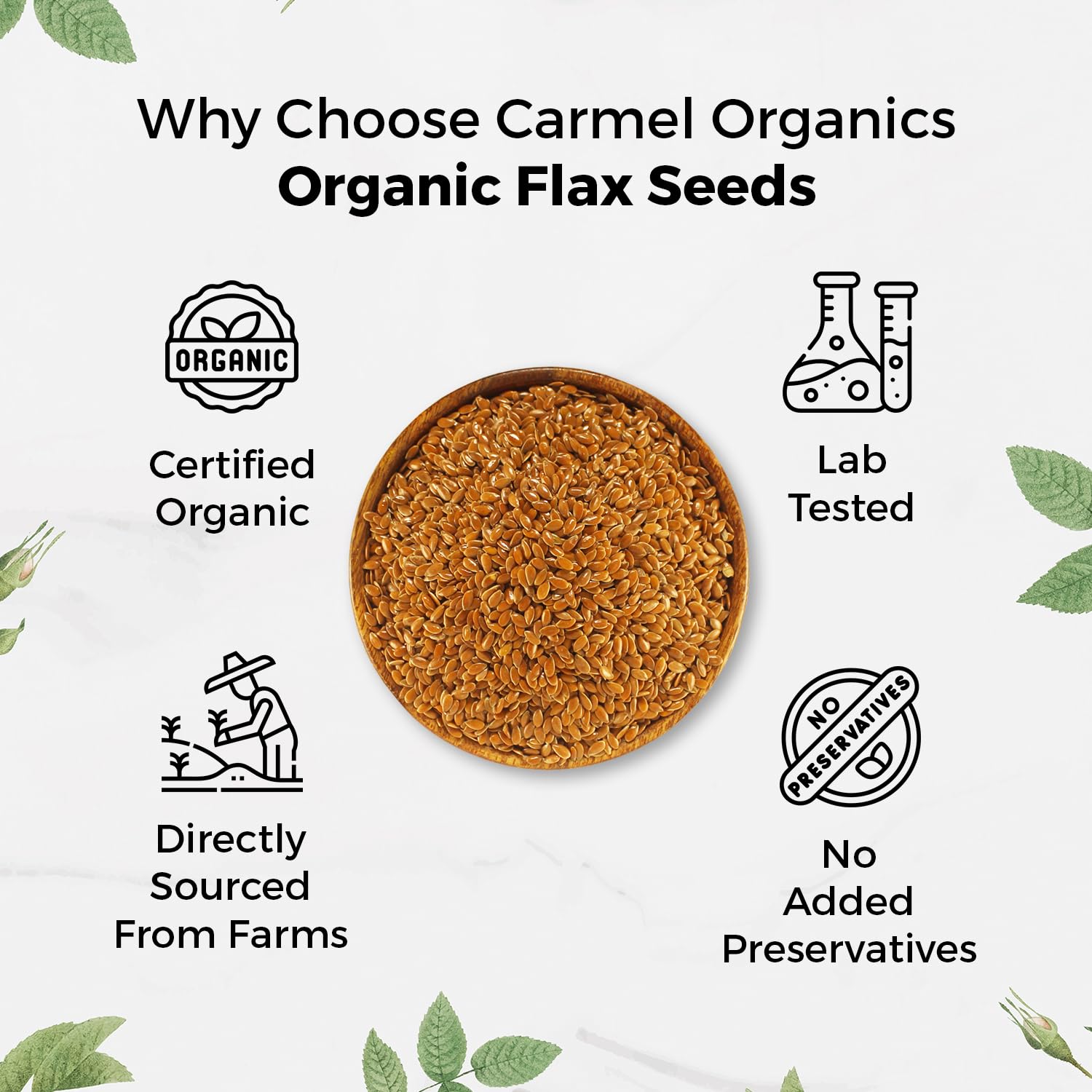 Carmel Organics flax seeds in yogurt or oats.
