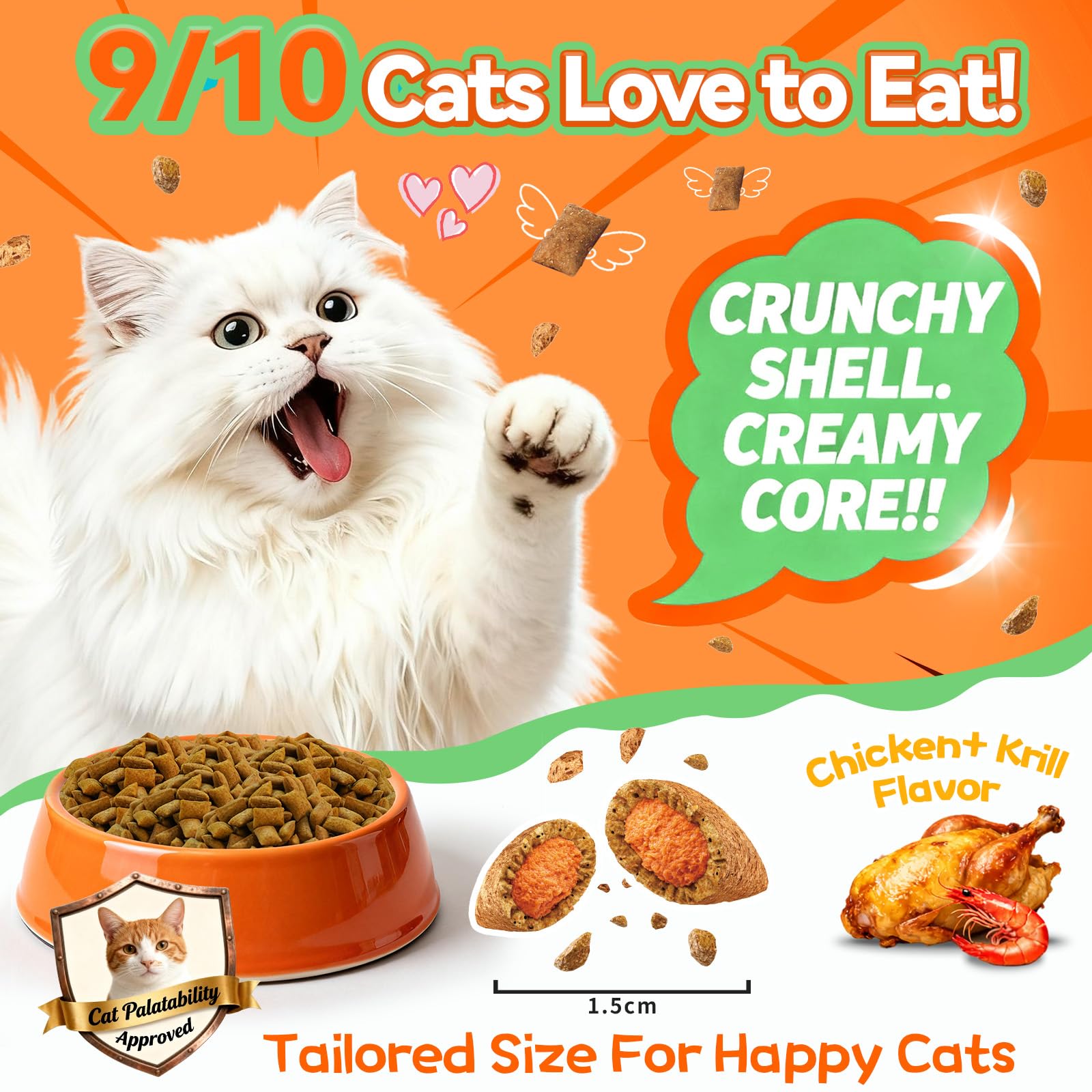Carmelie chews with dual flavor center appealing to picky cats during daily routine