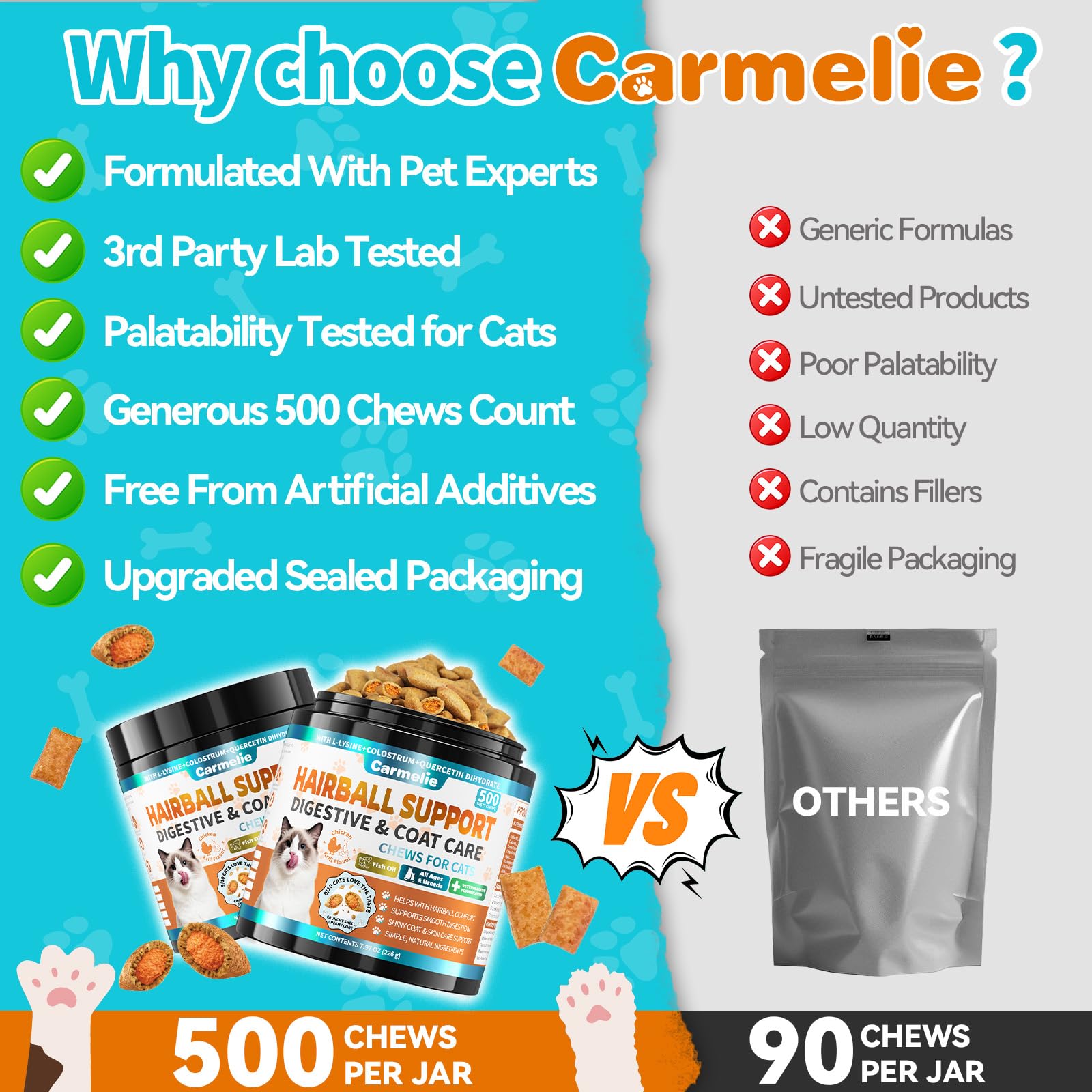 Carmelie indoor cat-friendly treats designed for indoor grooming.