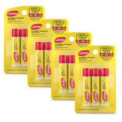 Carmex Classic Medicated Lip Balm Stick pack front shows multipack for lip care on the go.