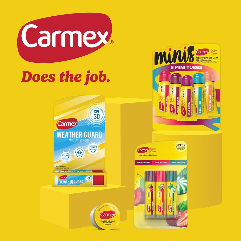 Carmex Daily Care mini peach mango tube for flavorful lip protection