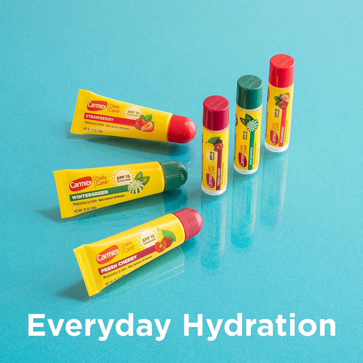 Carmex Strawberry lip balm stick for daily moisture.