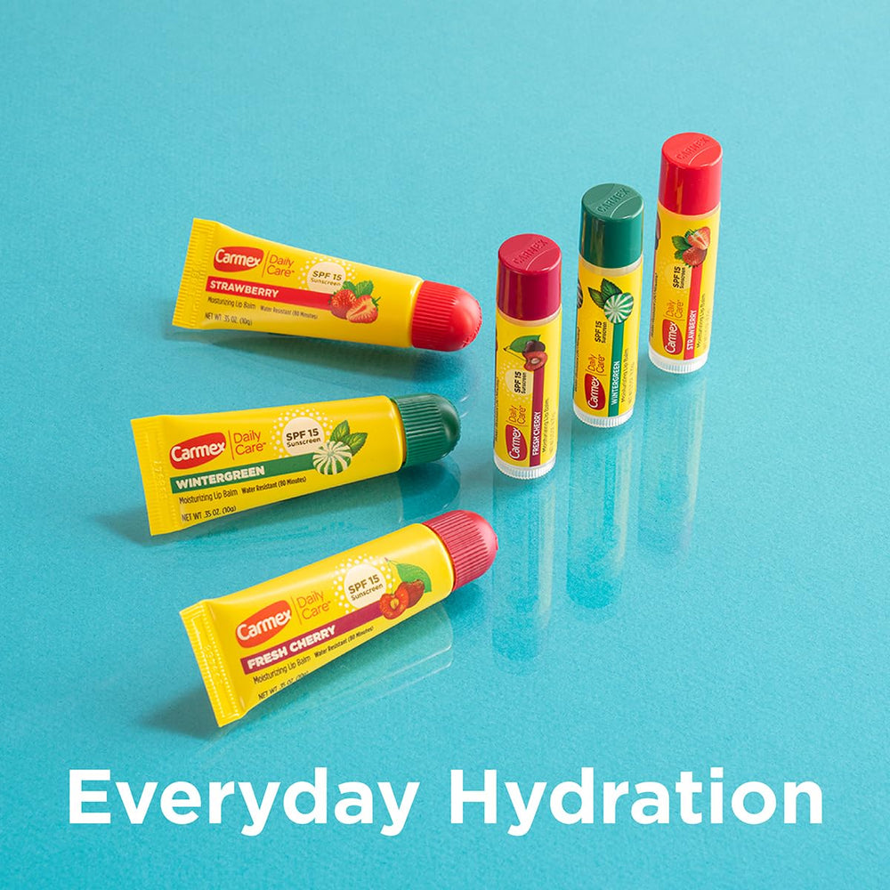 Carmex Strawberry lip balm stick for daily moisture.