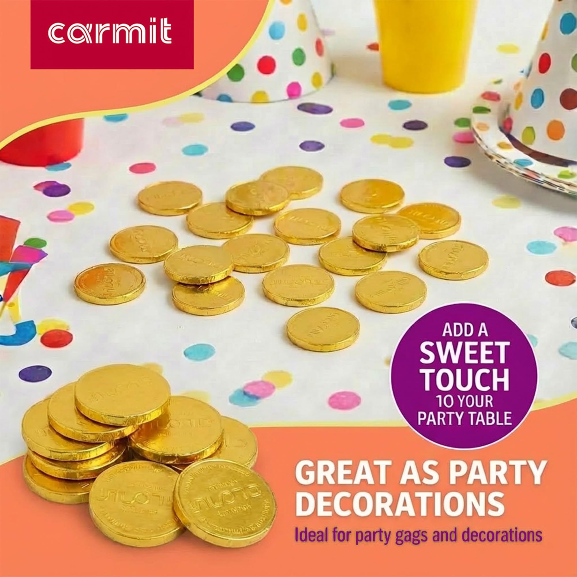 Carmit Gold coins used for dreidel prizes and party favors.