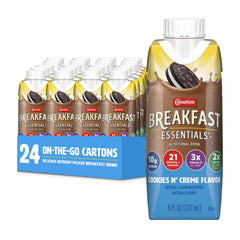 Carnation Breakfast Essentials cookies-n-creme bottle for a protein-rich morning start.