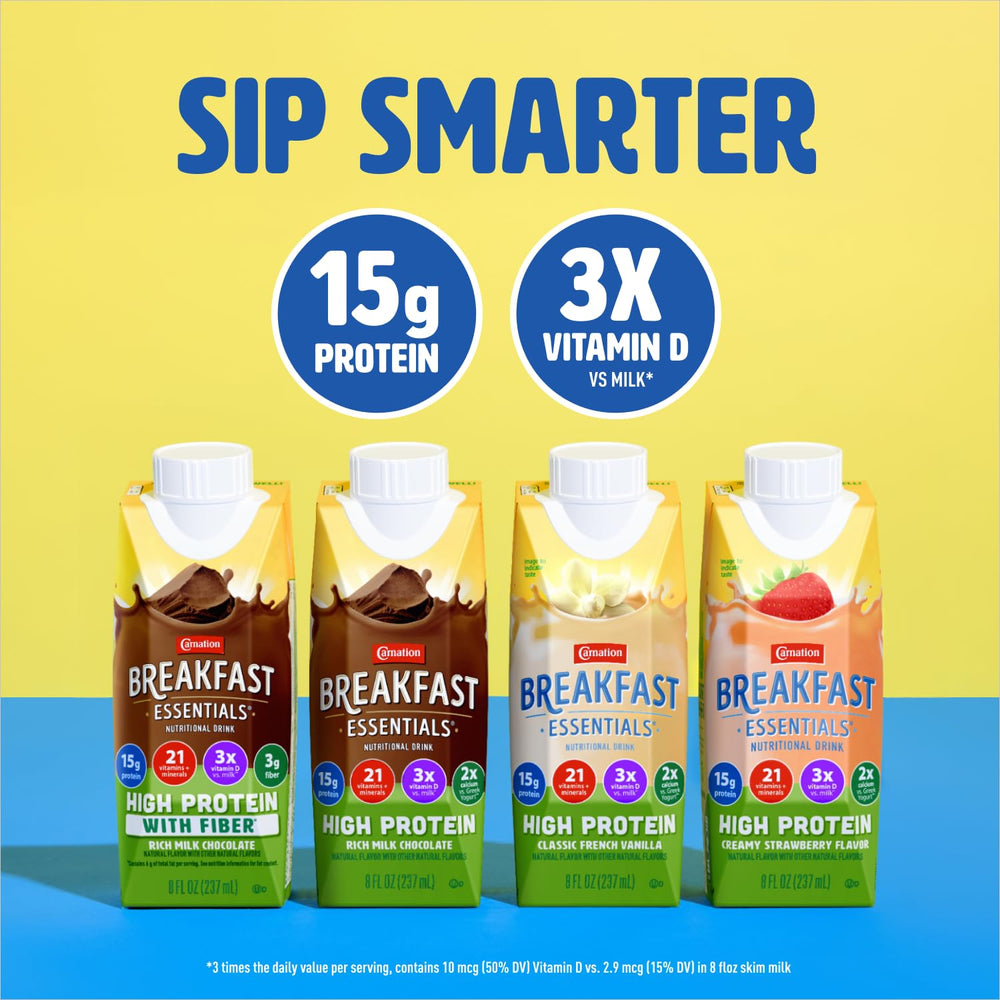 Carnation Breakfast Essentials High Protein strawberry nutrition-facts highlights vitamins and minerals.