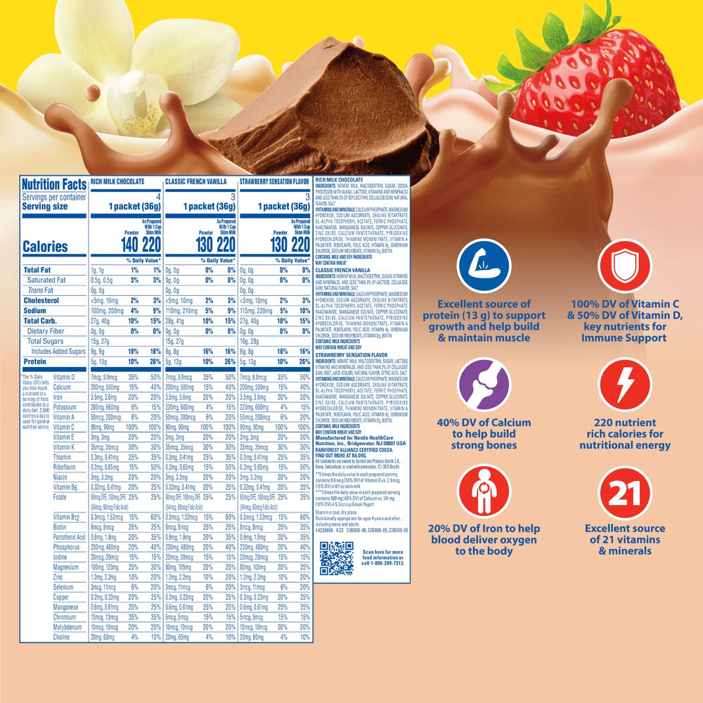 Carnation Breakfast Essentials strawberry sensation packet adds flavor for quick energy