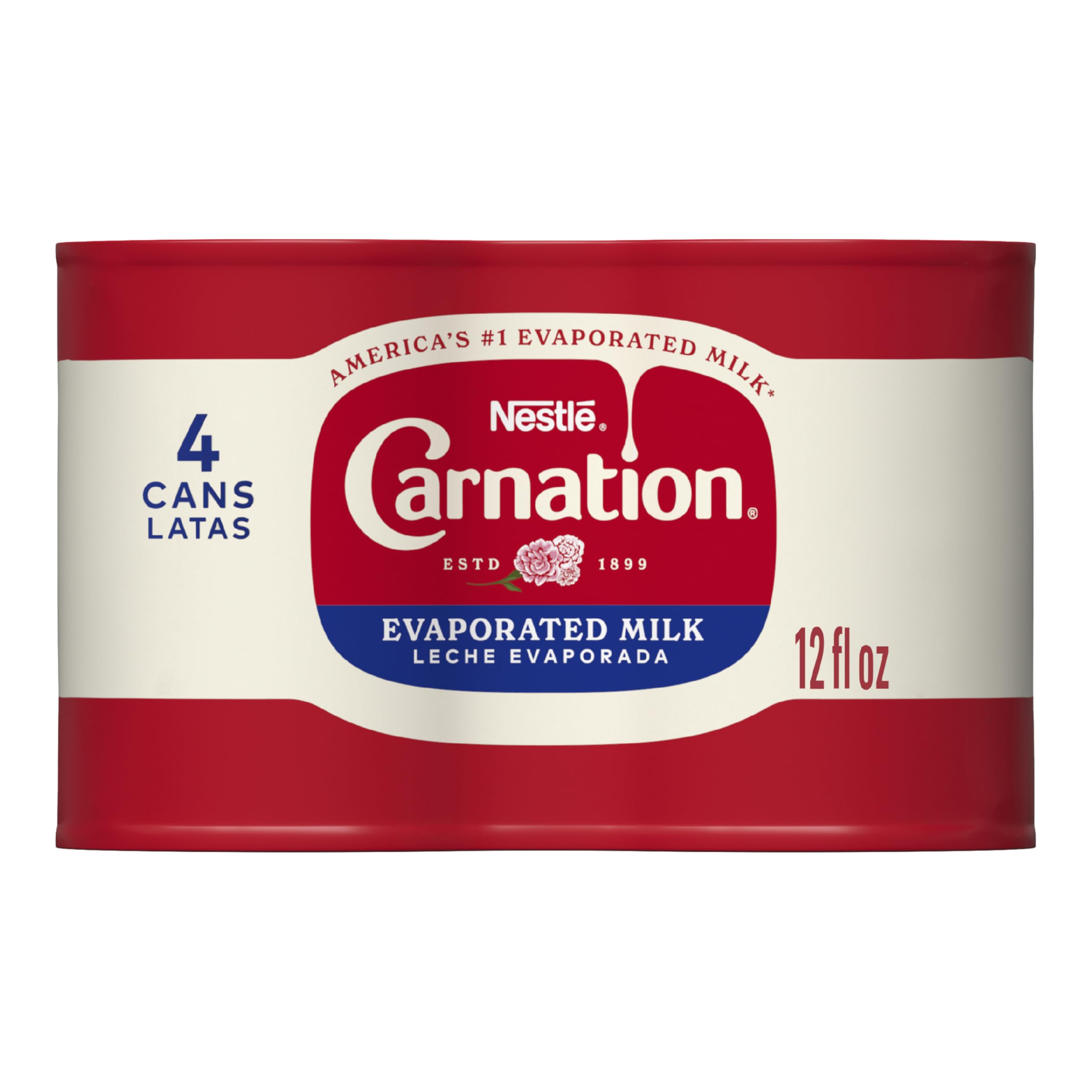 Carnation Evaporated Milk can front view showing creamy texture for cooking and sauces.