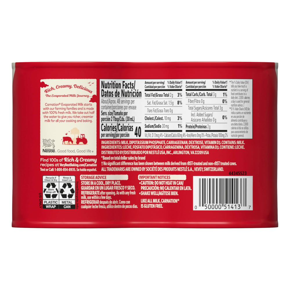 Pouring Carnation Evaporated Milk from a glass highlighting creamy texture for sauces.