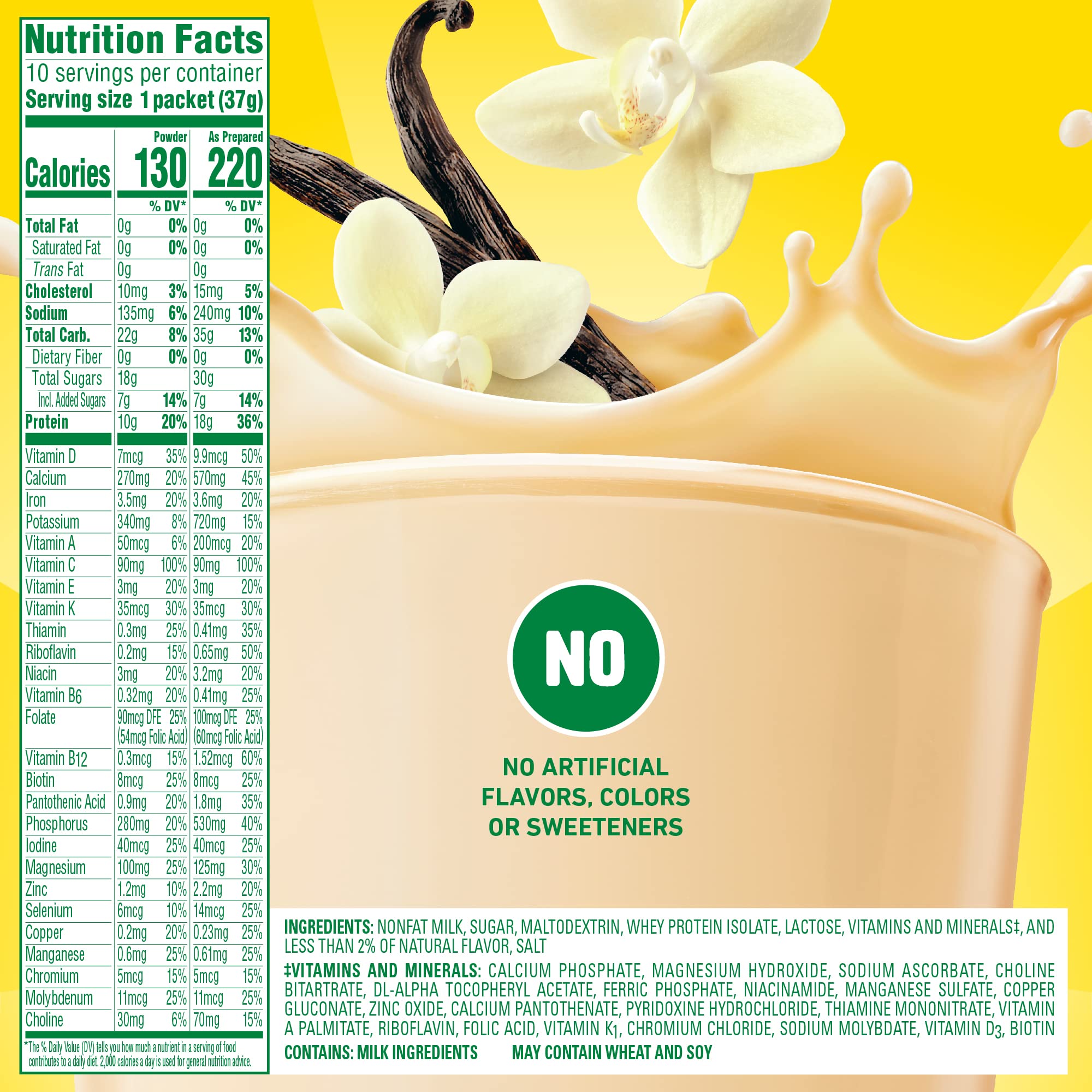 Pouring Carnation High Protein powder into skim milk for a shake