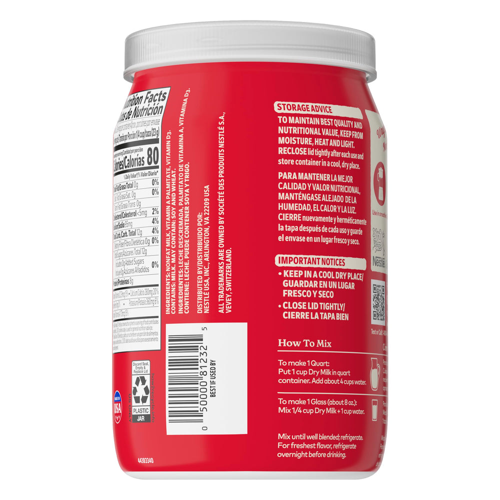 Carnation Instant Nonfat Dry Milk nutrition label highlights vitamins A and D